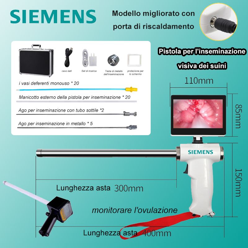 [Versione aggiornata con porta di riscaldamento (per suini)] Pistola per inseminazione visiva Siemens + aghi per inseminazione a tubo sottile * 2 + aghi per inseminazione in metallo * 5 + manicotto esterno per pistola per inseminazione * 20 + vasi deferenti monouso * 20 + ovulatore + Altri accessori