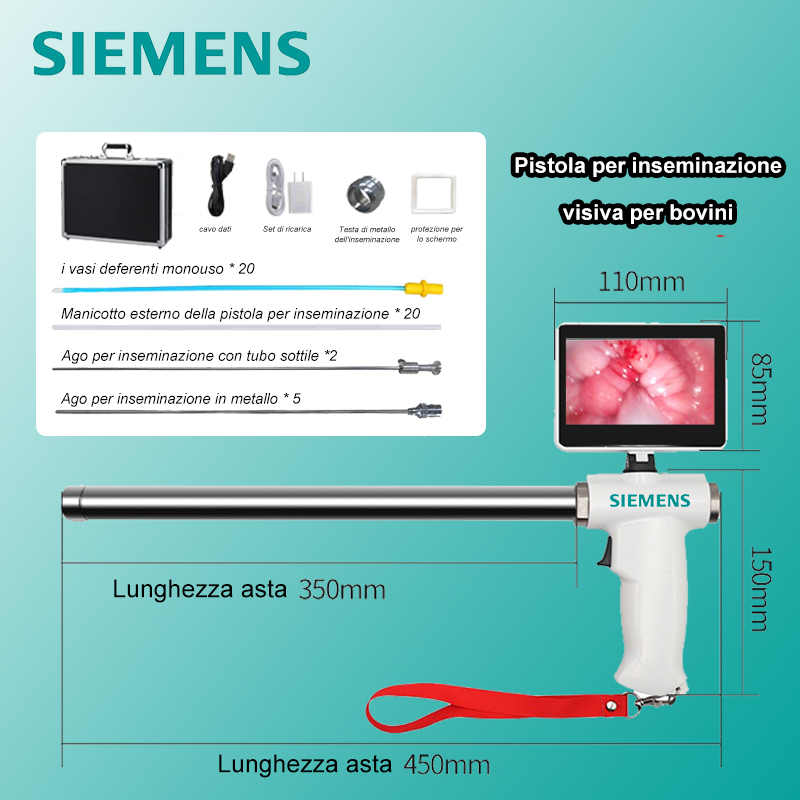 [Versione standard (per bovini)] Pistola per inseminazione visiva Siemens + aghi per inseminazione con tubo sottile * 2 + aghi per inseminazione in metallo * 5 + fondina per pistola per inseminazione * 20 + tubi per inseminazione usa e getta * 20 + altri accessori